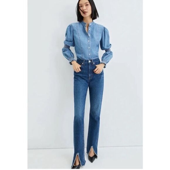 Veronica Beard NEW Keane Long Straight Leg Jeans Size 24 Split Front $298 - Picture 5 of 14